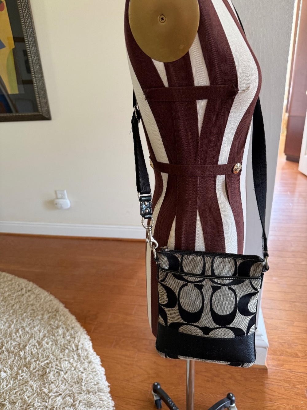 COACH Black Signature C Stripe Swingpack Crossbody Shoulder Bag Purse